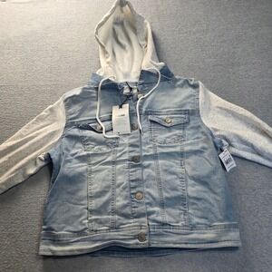 WallFlower Womens XL 2-Fer Denim Jacket Hoodie Light Wash Jean Jacket WFG115670